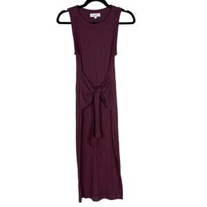 Michael Stars XSmall Purple Plum Solana Ribbed Maxi Dress Sleeveless Tie Waist